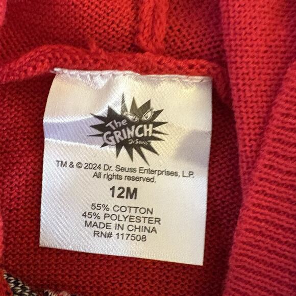 NWT Red Dr. Seuss Grinch Ugly Christmas Sweater Hoodie 12 Months Merry GRINCHMAS - Picture 7 of 9